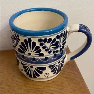 Cobalt Blue & White “Talavera” Ceramic Mug Mexico Blue Design